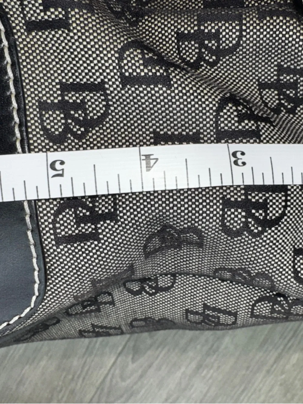 Dooney & Bourke DB Monogram Satchel Black Grey Canvas Leather Trim Shoulder Bag